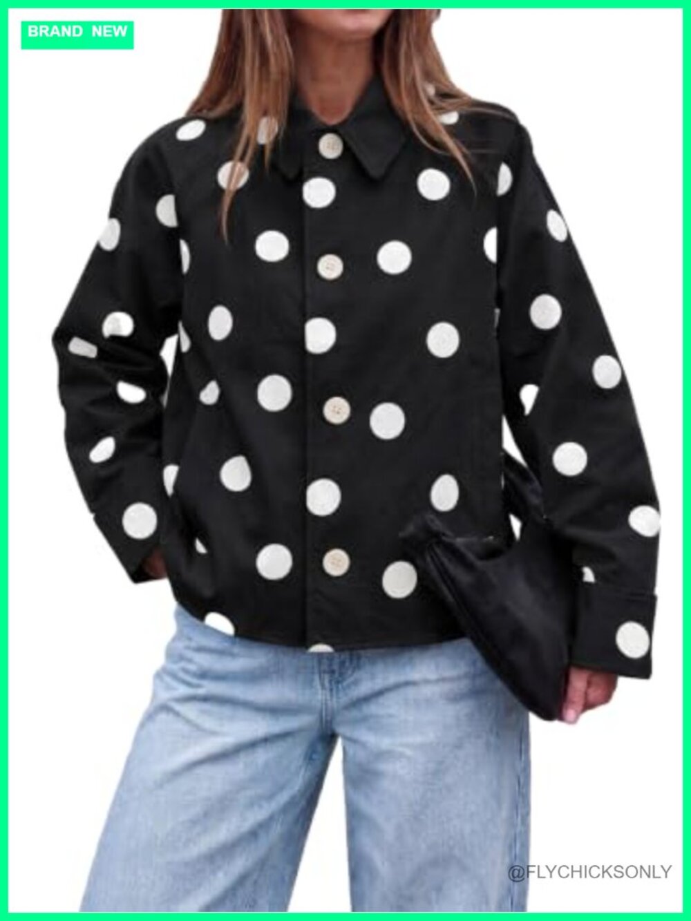 Polka Dot Trench Coat Raglan Sleeve Button Down Fall Jacket